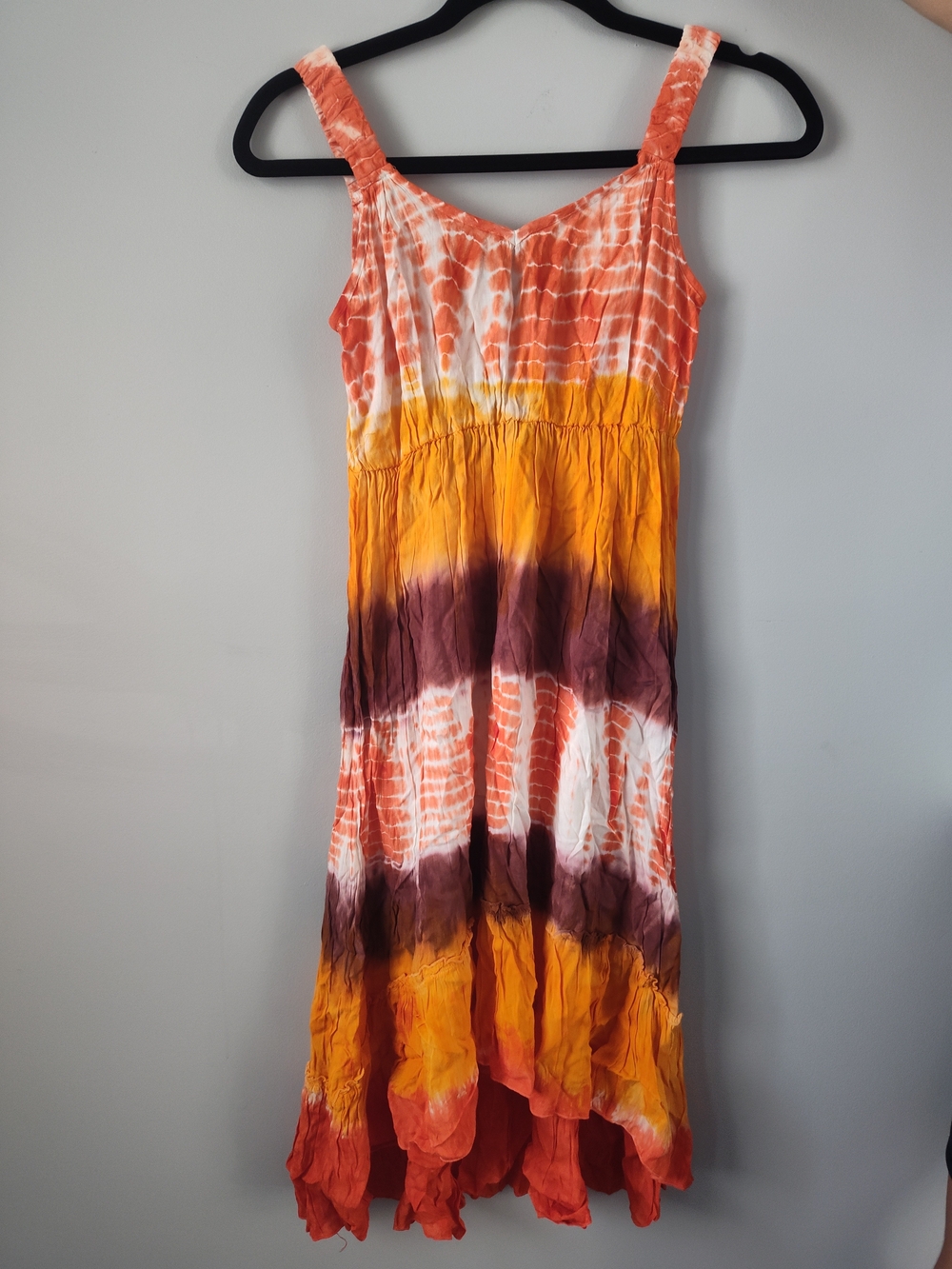 Angie Tie-Dye Maxi Dress in Orange, Yellow & Brown
